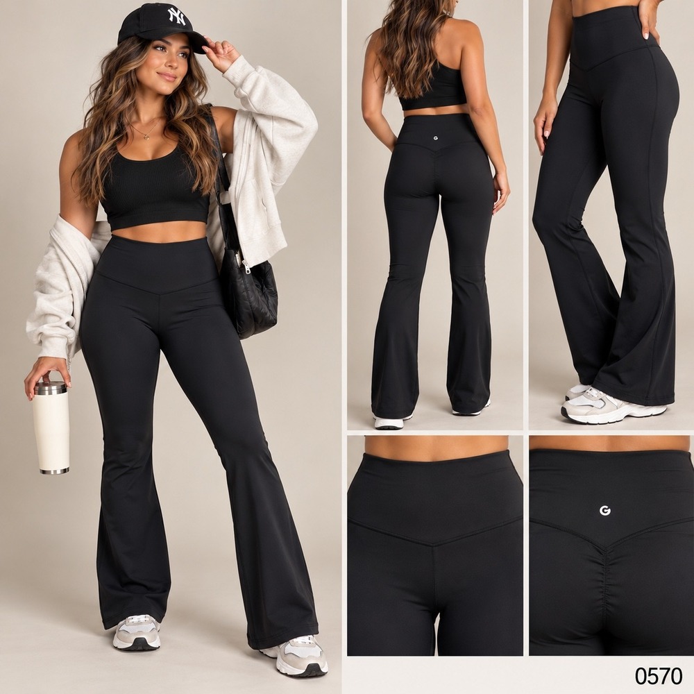 Glowmode Black Flare Leggings High Waisted V-Front Scrunch Back Yoga Pants S570